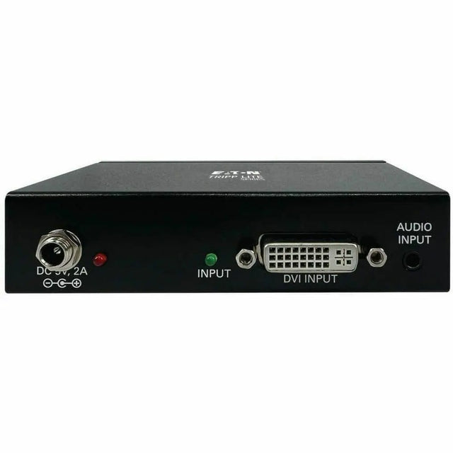 EATON Tripp Lite 2-Port DVI Splitter with Audio and Signal Booster, Single-Link 1080p @ 60 Hz (DVI-D F/2xF), International Plug Adapters, TAA - 1920 x 1200 - 80 ft Maximum Operating Distance - Audio Line In - B116-002A-INT