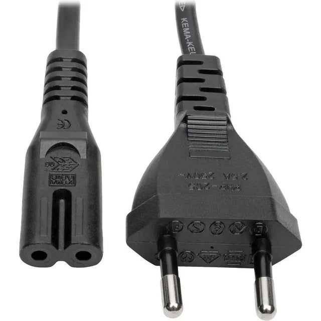 EATON Tripp Lite 2-Prong Europlug Computer Power Cord, 2.5A (C7 to CEE 7/16), 6 f - 250 V AC2.50 A - Black - 6 ft Cord Length - Europe, Middle East, Russia, South America, Africa, Asia - P059-006