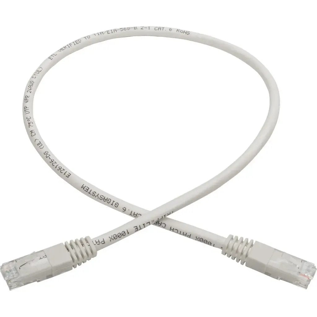 EATON Tripp Lite 2ft Cat6 Gigabit Molded Patch Cable RJ45 M/M 550MHz 24 AWG White - Category 6 for Network Device, Router, Modem, Blu-ray Player, Printer, Computer - 128 MB/s - Patch Cable - 2 ft - 1 x RJ-4...  - N200-002-WH