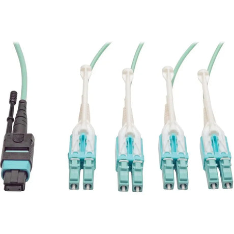 EATON Tripp Lite 2M Fiber Optic Fan-out Cable Push / Pull Tab MTP/MPO to 8 x LC 40Gbase OM3 Plenum Aqua 6ft 6' 2 Meter - 6.60 ft Fiber Optic Network Cable for Network Device - First End: MTP Network - Secon...  - N844-02M-8LC-PT