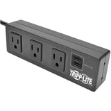 EATON Tripp Lite 3-Outlet Surge Protector Power Strip w/ 2-Port USB Charging Black - 3 x NEMA 5-15R, 2 x USB - 510 J - 120 V AC Input - 120 V AC, 5 V DC Output - TLP310USBS