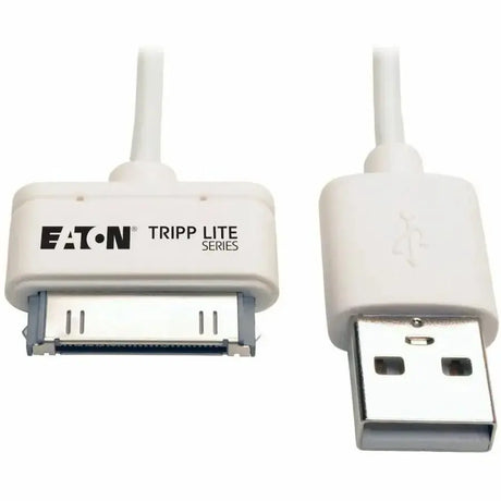 EATON Tripp Lite 3ft USB/Sync Charge Cable 30-Pin Dock Connector for Apple White 3' - 3 ft Apple Dock Connector/USB Data Transfer Cable for iPhone, iPod, iPad, Chromebook - First End: 1 x USB Type A - Male  - M110-003-WH