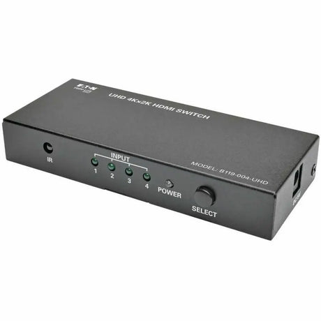 EATON Tripp Lite 4-Port HDMI Switch for Video & Audio 4K x 2K UHD 60 Hz w Remote - 3840 × 2160 - 4K - 4 x 1 - Display, Blu-ray Disc Player, Computer, Gaming Console, Satellite Receiver, DVR - 1 x HDMI Out - B119-004-UHD