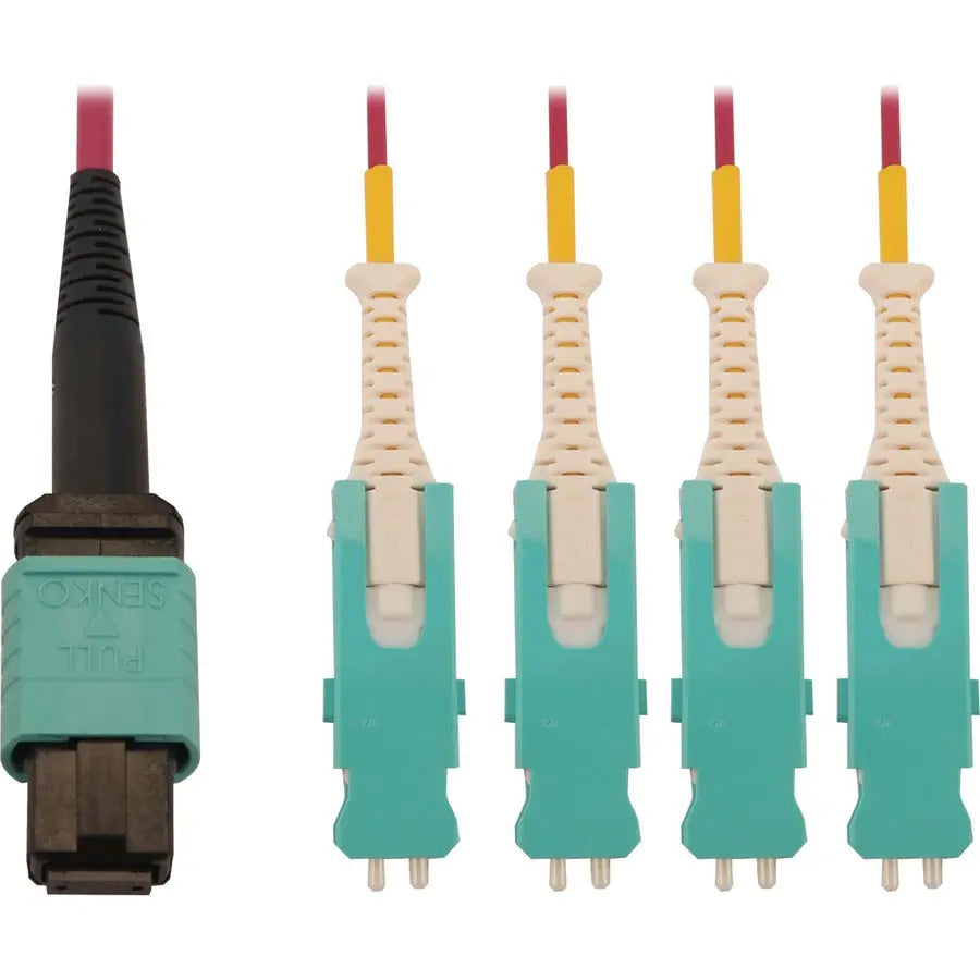EATON Tripp Lite 40/100/400G Multimode 50/125 OM4 Breakout Fiber Optic Cable (12F MTP/MPO-PC to 4x Duplex SN-PC F/M), LSZH, Magenta, 2 m (6.6 ft.) - 6.56 ft Fiber Optic Network Cable for Network Device, Pat - N845-02M-4S-MG