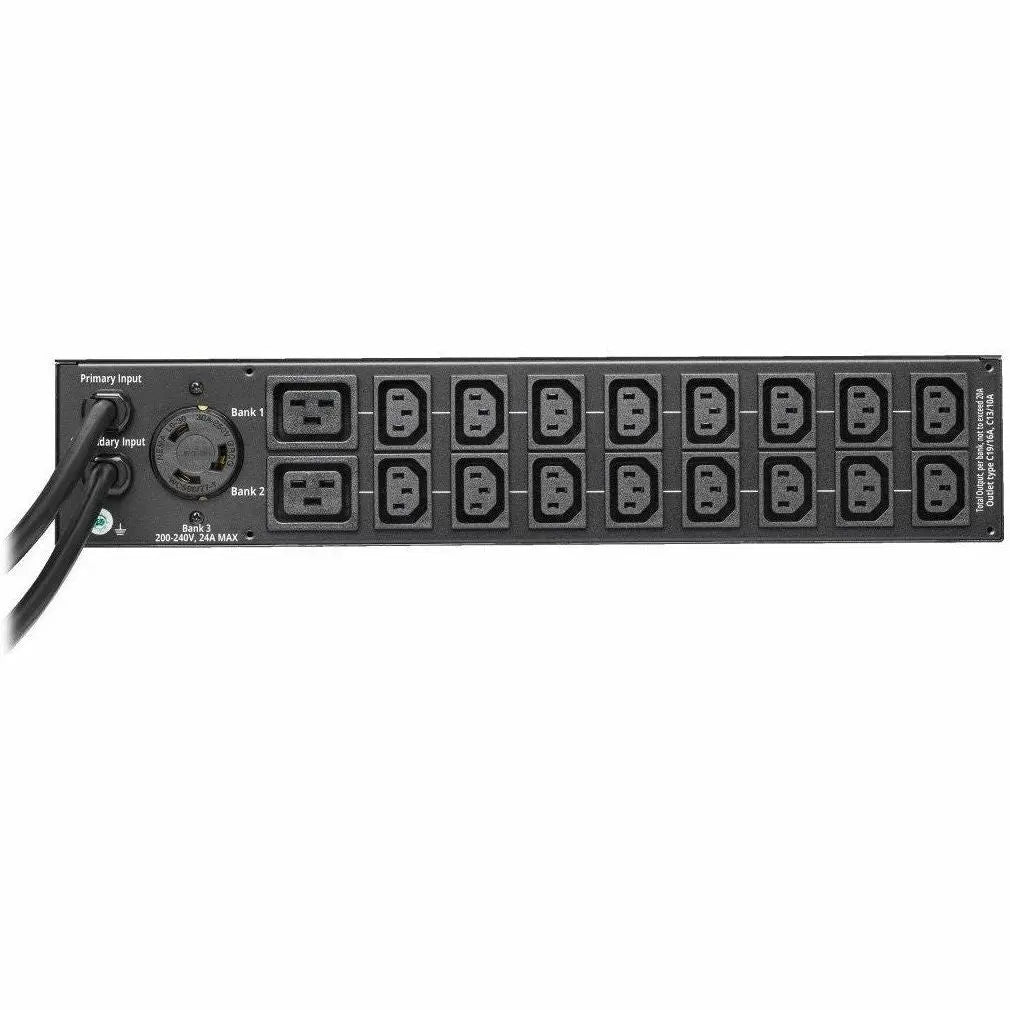 EATON Tripp Lite 5.8kW 208/240V Single-Phase ATS/Monitored PDU - 16 C13, 2 C19 & 1 L6-30R Outlets, Dual L6-30P Inputs, 10 ft. Cords, 2U, TAA - Monitored - NEMA L6-30P - 16 x IEC 60320 C13, 2 x IEC 60320 C19...  - PDUMNH30HVAT2