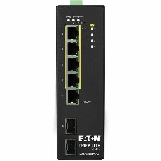 EATON Tripp Lite 5-Port Lite Managed Industrial Gigabit Ethernet Switch - 10/100/1000 Mbps, PoE+ 30W, 2 GbE SFP Slots, -10&deg; to 60&deg;C, DIN Mount - 5 Ports - Manageable - Gigabit Ethernet - 10/100/1000...  - NGI-S05C2POE4