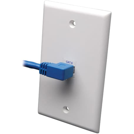 EATON Tripp Lite 5ft Cat6 Gigabit Molded Patch Cable RJ45 Left Angle to Straight M/M Blue 5' - Category 6 for Network Device - 5ft - 1 x RJ-45 Male Network - 1 x RJ-45 Male Network - Blue - N204-005-BL-LA