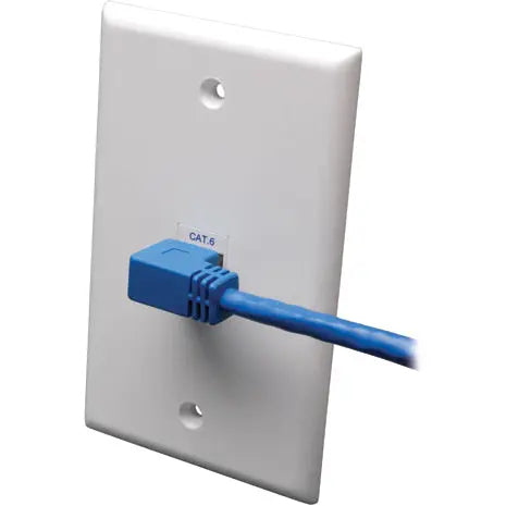 EATON Tripp Lite 5ft Cat6 Gigabit Molded Patch Cable RJ45 Right Angle to Straight M/M Blue 5' - Category 6 for Network Device - 5ft - 1 x RJ-45 Male Network - 1 x RJ-45 Male Network - Blue - N204-005-BL-RA