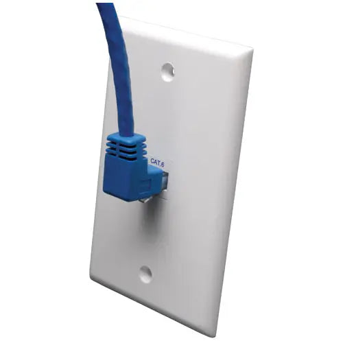 Tripp Lite 5ft Cat6 Gigabit Molded Patch Cable RJ45 Right Angle Up to Straight M/M Blue 5' - Category 6 for Network Device - 5ft - 1 x RJ-45 Male Network - 1 x RJ-45 Male Network - Blue - N204-005-BL-UP EATON