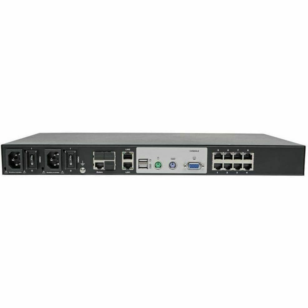 EATON Tripp Lite Cat5 KVM Switch Over IP 8-Port w/ Virtual Media 2 Users 1URM TAA - 8 Computer(s) - 1 Local User(s) - 1 Remote User(s) - 11 x Network (RJ-45) - 2 x PS/2 Port - 6 x USB1 x VGA - Rack-mountabl...  - B064-008-01-IPG