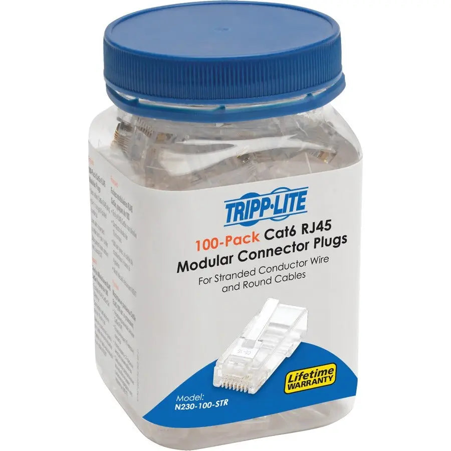 EATON Tripp Lite Cat6 RJ45 Modular Plug for Round Stranded UTP Conductor 4-Pair, 100 Pack - 100 Pack - 1 x RJ-45 Network Male - N230-100-STR