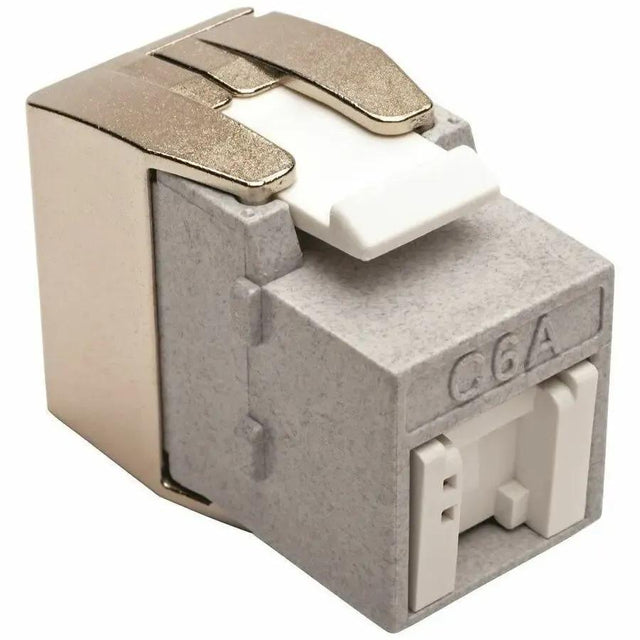 EATON Tripp Lite Cat6a Keystone Jack with Dust Shutter, 180-Degree Toolless - Silver - 1 x RJ-45 Female - Cat6a UTP - 110 punchdown IDC TAA - N238-001-GY-TFA