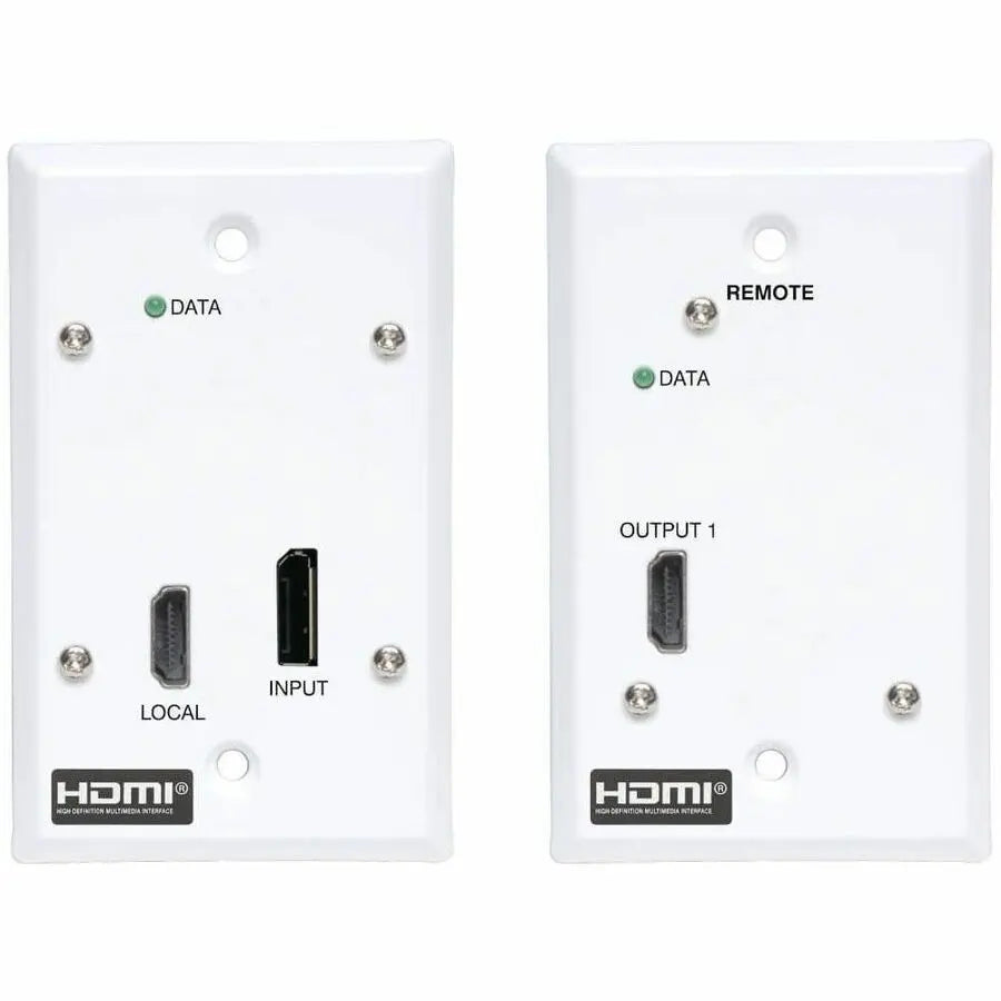 EATON Tripp Lite DisplayPort to HDMI Over Cat6 Extender Kit Wall Plate 4K60Hz PoC - 1 Input Device - 1 Output Device - 230 ft Range - 2 x Network (RJ-45) - 1 x HDMI In - 1 x HDMI Out - DisplayPort - 4K UHD ...  - B127A-1A1-FDFH