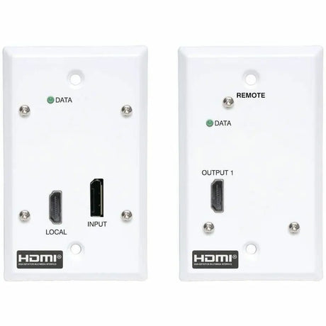 EATON Tripp Lite DisplayPort to HDMI Over Cat6 Extender Kit Wall Plate 4K60Hz PoC - 1 Input Device - 1 Output Device - 230 ft Range - 2 x Network (RJ-45) - 1 x HDMI In - 1 x HDMI Out - DisplayPort - 4K UHD ...  - B127A-1A1-FDFH