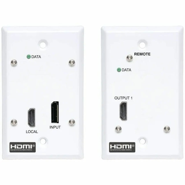 EATON Tripp Lite DisplayPort to HDMI Over Cat6 Extender Kit Wall Plate 4K60Hz PoC - 1 Input Device - 1 Output Device - 230 ft Range - 2 x Network (RJ-45) - 1 x HDMI In - 1 x HDMI Out - DisplayPort - 4K UHD ...  - B127A-1A1-FDFH