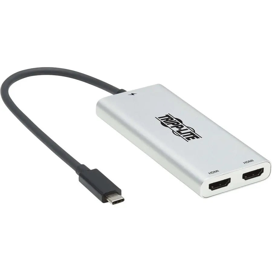 EATON Tripp Lite Dual-Monitor Thunderbolt 3 to HDMI Adapter (M/2xF) - 4K 60 Hz, 4:4:4, Silver - 1 x Type C USB 3.1 Thunderbolt 3 Male - 2 x HDMI HDMI 2.0 Digital Audio/Video Female - 3840 x 2160 Supported -...  - MTB3-002-HD