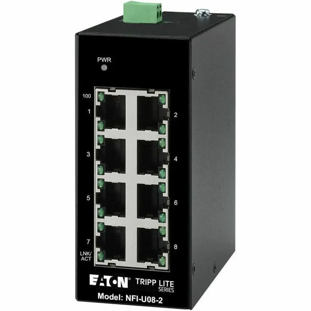 EATON Tripp Lite Ethernet Switch Unmanaged 8Port Industrial DIN Mount 10/100 Mbps - 8 Ports - Fast Ethernet - 10/100Base-T - TAA Compliant - 2 Layer Supported - 3 W Power Consumption - Twisted Pair - DIN Ra...  - NFI-U08-2