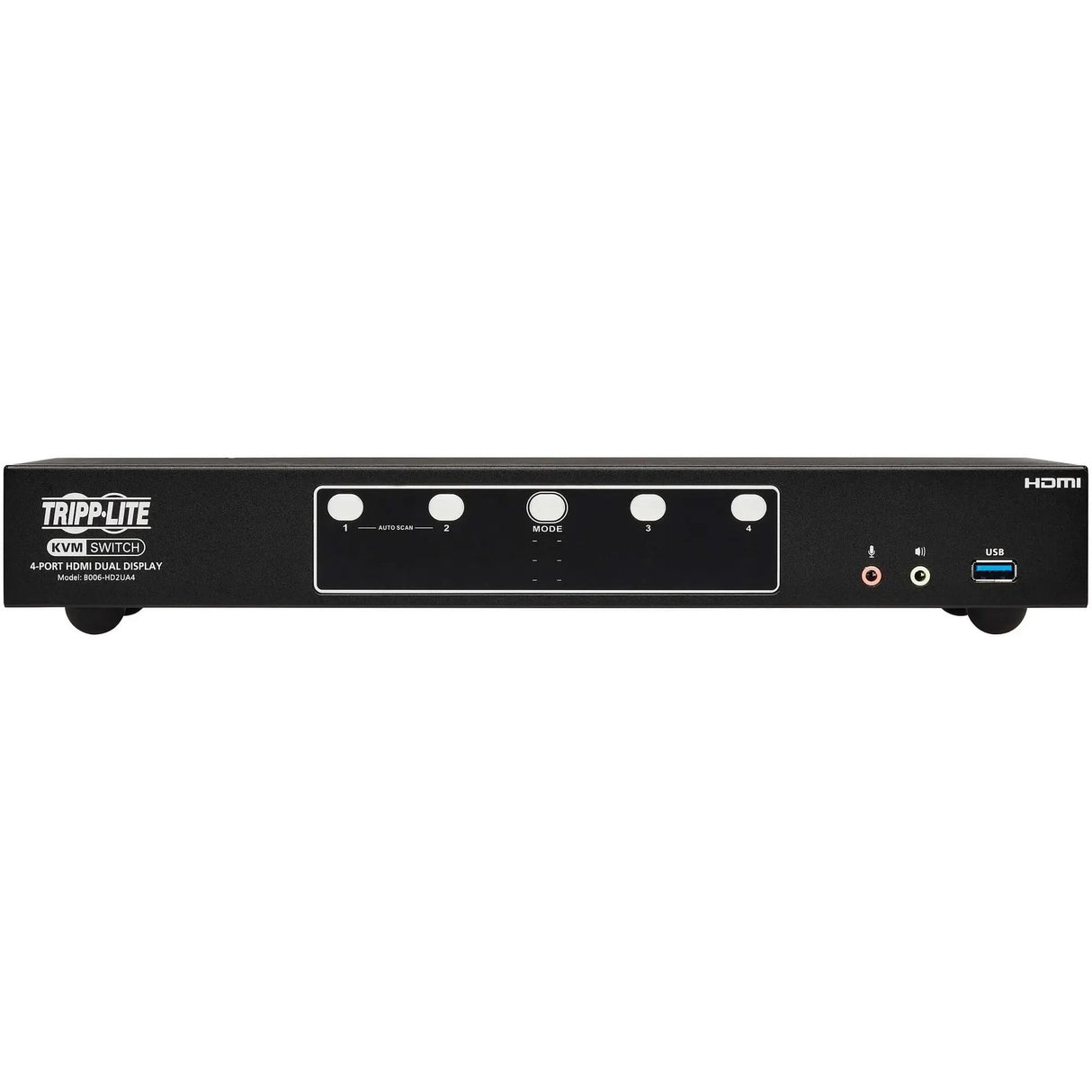 EATON Tripp Lite HDMI KVM Switch 4-Port Dual-Switch Desktop 4K60Hz USB 3.2 Gen 1 - 1 Computer(s) - 4096 x 2160 - 50 Hz, 60 Hz - 1 x Network (RJ-45) - 8 x USB - 10 x HDMI - Desktop, Rack-mountable - B006-HD2UA4