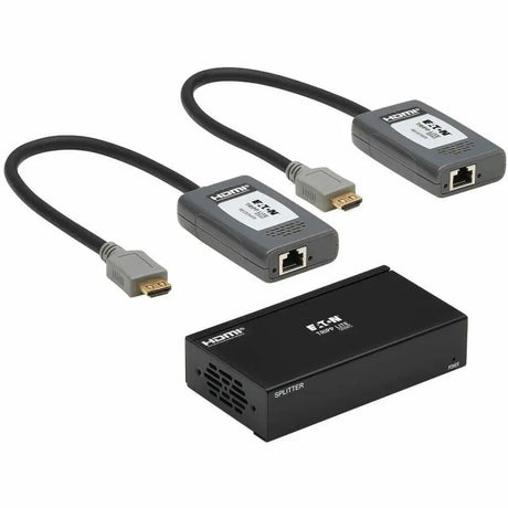 Tripp Lite HDMI Over Cat6 Extender Kit Splitter/2x Pigtail Receivers 4K PoC - 1 Input Device - 4 Output Device - 230 ft Range - 4 x Network (RJ-45) - 1 x HDMI In - 2 x HDMI Out - 4K UHD - 3840 x 2160 ...  - B127A-002-BHPH2 EATON