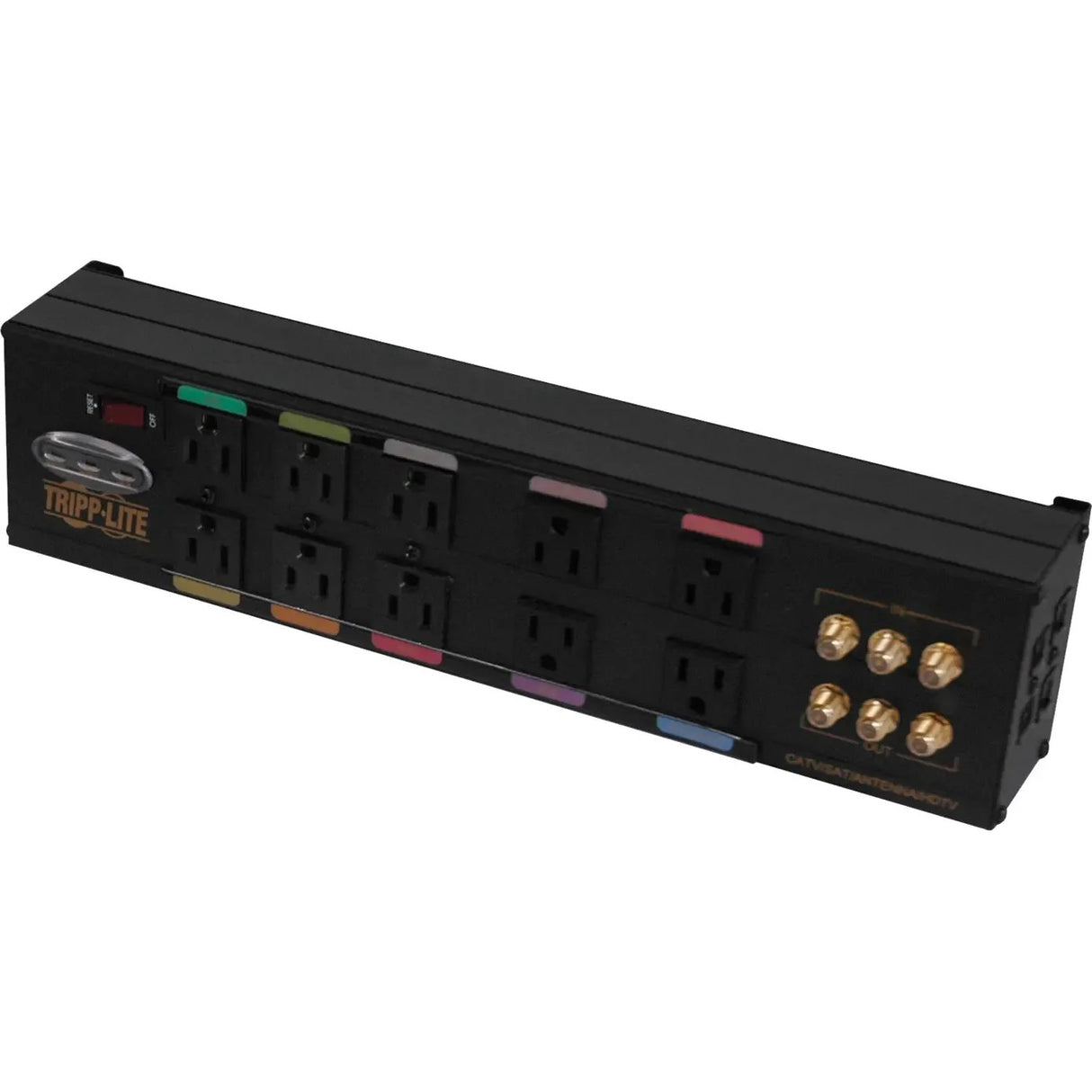 EATON Tripp Lite Home Theater Isobar Surge Protector 10 Outlet RJ11 RJ45 Coax - Receptacles: 10 x NEMA 5-15R - 3840J - HT10DBS