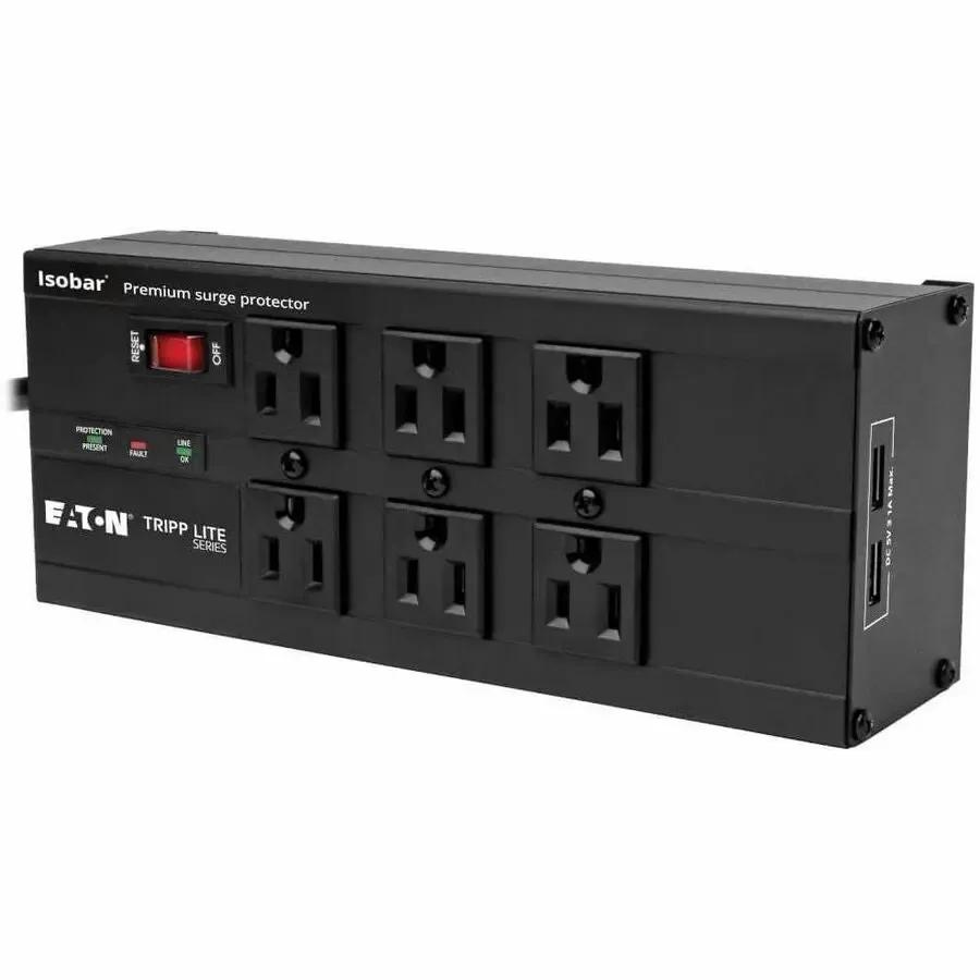 EATON Tripp Lite Isobar Surge Protector Power Strip 6 Outlet 2 USB Charging Ports 10ft Cord - 6 x NEMA 5-15R, 2 x USB - 1440 VA - 3840 J - 120 V AC Input - IBAR6ULTRAUSBB