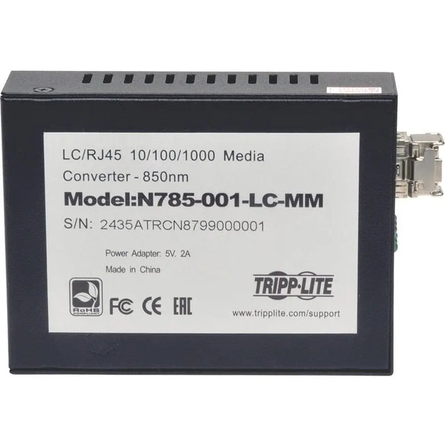 EATON Tripp Lite LC Multimode Fiber Media Converter Gigabit RJ45 10/100/1000 550M 850nm - 1 x Network (RJ-45) - 10/100/1000Base-T, 1000Base-SX - Desktop - N785-001-LC-MM