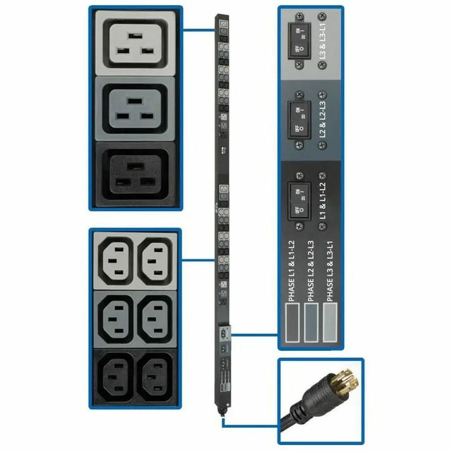 EATON Tripp Lite PDU 3-Phase Basic 208/120V 8.6kW 36 C13 6 C19 6 5-15/20R 70in 0U - Basic - NEMA L21-30P - 36 x IEC 60320 C13, 6 x IEC 60320 C19, 6 x NEMA 5-15/20R - 230 V AC - 0U - Vertical/Toolless - Rack...  - PDU3V6L2130