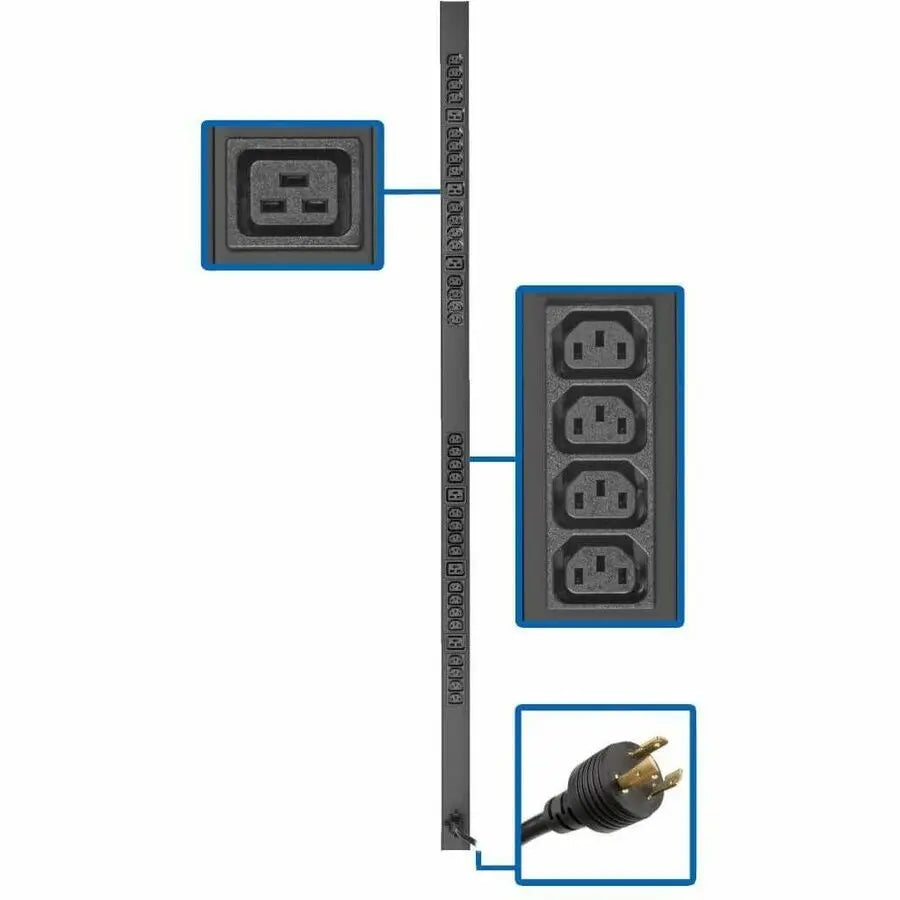 EATON Tripp Lite PDU Basic 32 C13 6 C19 3.3/3.8kW 208/240V L6-20P 10ft Cord 0URM - Basic - NEMA L6-20P - 32 x IEC 60320 C13, 6 x IEC 60320 C19 - 230 V AC - 0U - Vertical/Toolless - Wall-mountable, Rack-moun...  - PDUV20HVL6-72