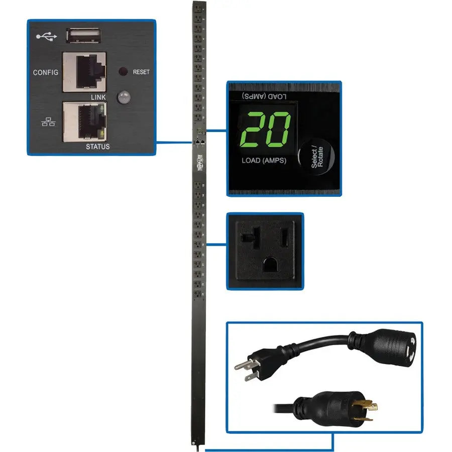 EATON Tripp Lite PDU Monitored 1.9kW 120V, 24 5-15/20R, LX Platform Interface, 70in. 0URM Rackmount Vertical TAA - Monitored - NEMA L5-20P - 24 x NEMA 5-15/20R - 120 V AC - 1900 VA - 0U - Vertical - Rack Mo - PDUMNV20LX