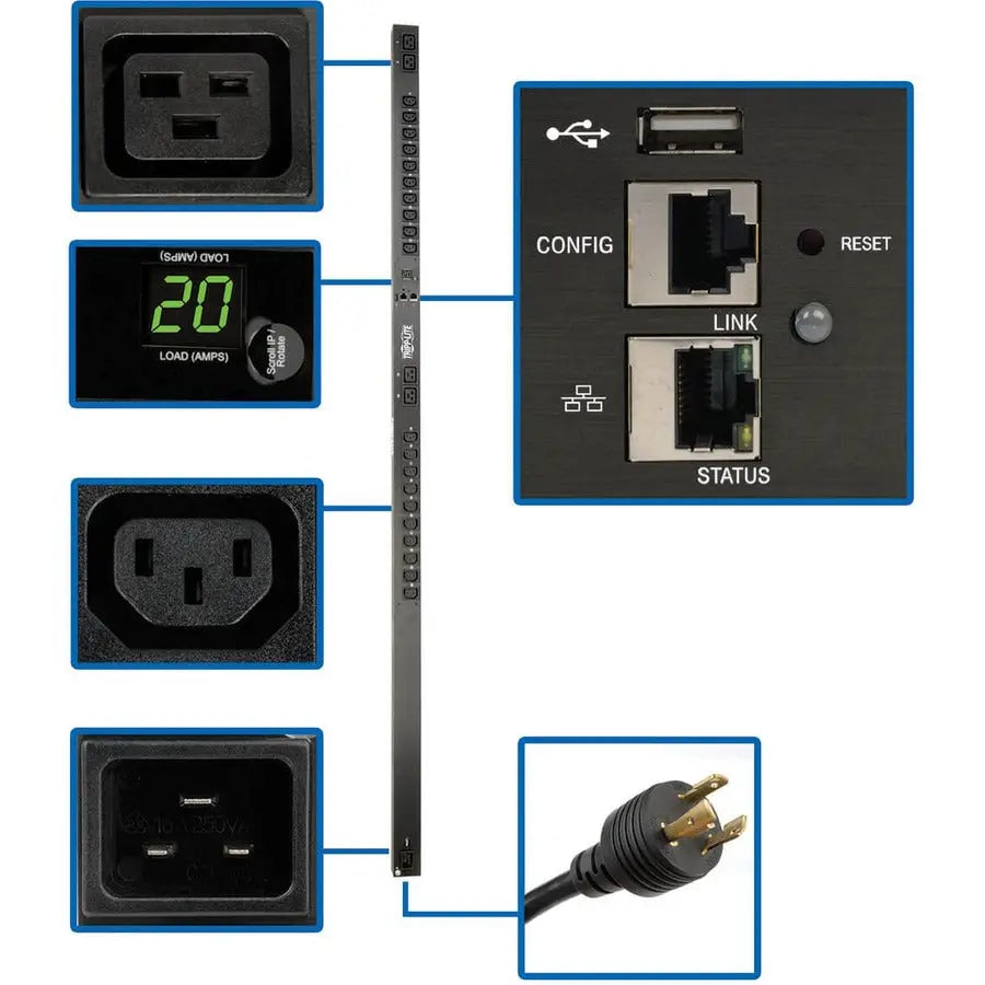 EATON Tripp Lite PDU Monitored 3.3-3.7kW 20 C13 4 C19 208/230V 20A LX Platform 0URM - Monitored - 20 x IEC 60320 C13, 4 x IEC 60320 C19 - 230 V AC - Network (RJ-45) - 0U - Vertical - MountRack-mountable - T - PDUMNV20HVLX