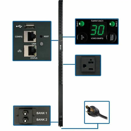 EATON Tripp Lite PDU Single-Phase Monitored 120V 24 5-15/20R LX Platform 0URM TAA - Monitored - 24 x NEMA 5-15/20R - 120 V AC - Network (RJ-45) - 0U - Vertical - Rack Mount - TAA Compliant - PDUMNV30LX