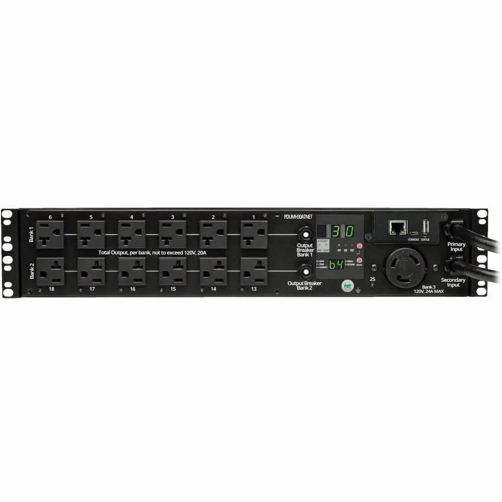 EATON Tripp Lite PDU Switched ATS 120V 30A 24 5-15/20R; 1 L5-30R 2 L5-30P 2URM - 24 x NEMA 5-15/20R, 1 x NEMA L5-30R - 2UHorizontal Rackmount - PDUMH30ATNET