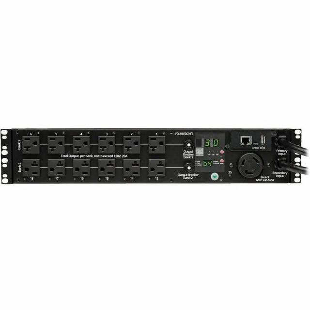EATON Tripp Lite PDU Switched ATS 120V 30A 24 5-15/20R; 1 L5-30R 2 L5-30P 2URM - 24 x NEMA 5-15/20R, 1 x NEMA L5-30R - 2UHorizontal Rackmount - PDUMH30ATNET