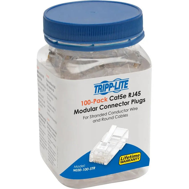 EATON Tripp Lite RJ45 Modular Connector for Round Stranded UTP Conductor 4-Pair Cat5e, 100 Pack - 100 Pack - 1 x RJ-45 Network Male - N030-100-STR