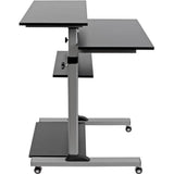 EATON Tripp Lite Rolling Standing Desk/Workstation on Wheels, Height Adjustable, Mobile - 132.28 lb Load Capacity - 4 x Shelf(ves) - Floor - Medium Density Fiberboard (MDF), Steel - Black - WWSSRC