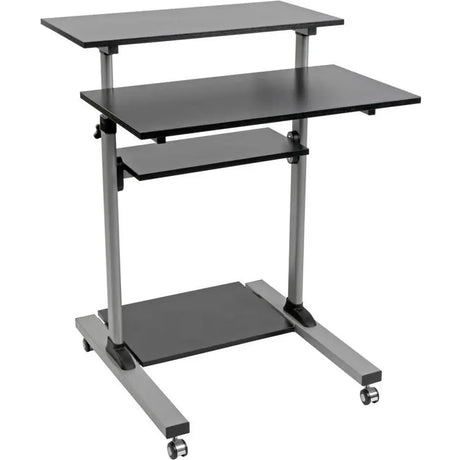 EATON Tripp Lite Rolling Standing Desk/Workstation on Wheels, Height Adjustable, Mobile - 132.28 lb Load Capacity - 4 x Shelf(ves) - Floor - Medium Density Fiberboard (MDF), Steel - Black - WWSSRC