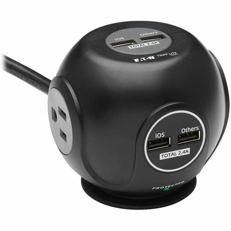 EATON Tripp Lite Safe-IT Spherical Surge Protector 3-Outlets 4 USB Ports 6ft Cord - 3 x NEMA 5-15R, 4 x USB - 1800 VA - 540 J - 120 V AC Input - TLP38UAM