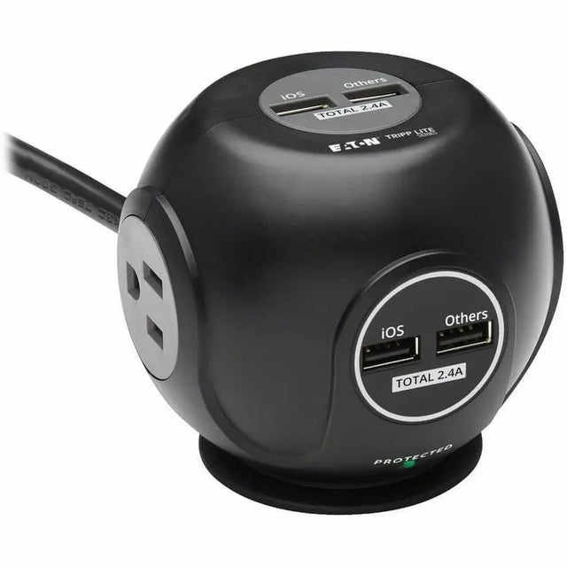 EATON Tripp Lite Safe-IT Spherical Surge Protector 3-Outlets 4 USB Ports 6ft Cord - 3 x NEMA 5-15R, 4 x USB - 1800 VA - 540 J - 120 V AC Input - TLP38UAM
