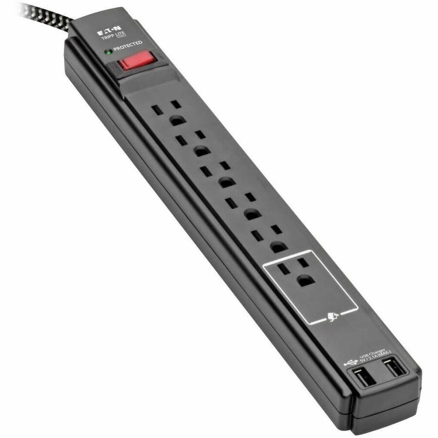 EATON Tripp Lite Safe-IT Surge Protector 6-Outlet 2 USB Ports Antimicrobial 10ft Cord - 6 x NEMA 5-15R, 2 x USB - 1875 VA - 990 J - 120 V AC Input - TLP610BUAM