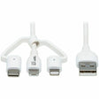 EATON Tripp Lite Safe-IT Universal USB-A to Lightning, USB Micro-B and USB-C Sync/Charge Antibacterial Cable (M/3xM), MFi Certified, White, 4 ft. (1.2 m) - 3.94 ft Lightning/Micro-USB/USB/USB-C Data Transfe...  - M101AB-004-LMCW