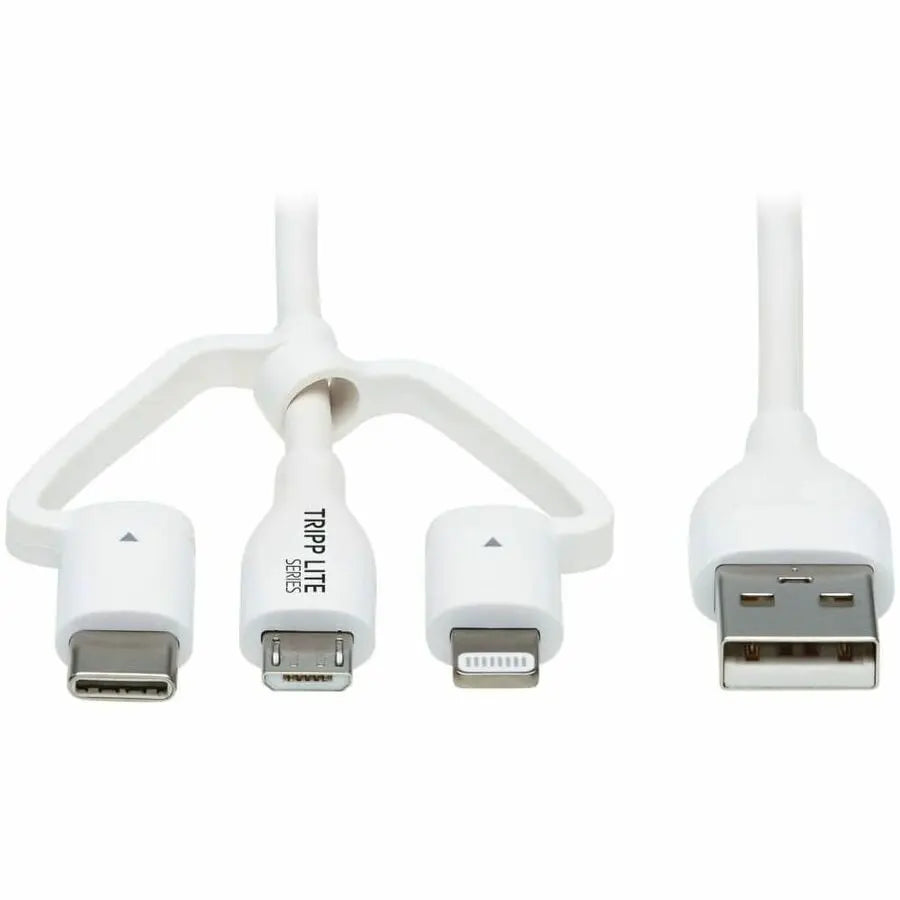 EATON Tripp Lite Safe-IT Universal USB-A to Lightning, USB Micro-B and USB-C Sync/Charge Antibacterial Cable (M/3xM), MFi Certified, White, 4 ft. (1.2 m) - 3.94 ft Lightning/Micro-USB/USB/USB-C Data Transfe...  - M101AB-004-LMCW