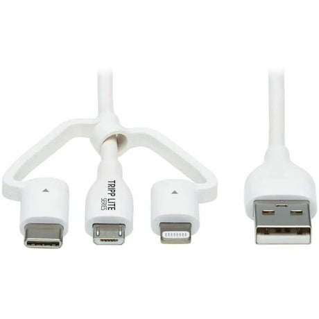 EATON Tripp Lite Safe-IT Universal USB-A to Lightning, USB Micro-B and USB-C Sync/Charge Antibacterial Cable (M/3xM), MFi Certified, White, 4 ft. (1.2 m) - 3.94 ft Lightning/Micro-USB/USB/USB-C Data Transfe...  - M101AB-004-LMCW