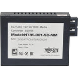 EATON Tripp Lite SC Multimode Fiber Media Converter Gigabit 10/100/1000 RJ45 550M 850nm - 1 x Network (RJ-45) - 10/100/1000Base-T, 1000Base-SX - Desktop - N785-001-SC-MM