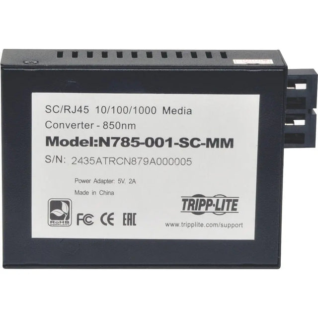 EATON Tripp Lite SC Multimode Fiber Media Converter Gigabit 10/100/1000 RJ45 550M 850nm - 1 x Network (RJ-45) - 10/100/1000Base-T, 1000Base-SX - Desktop - N785-001-SC-MM