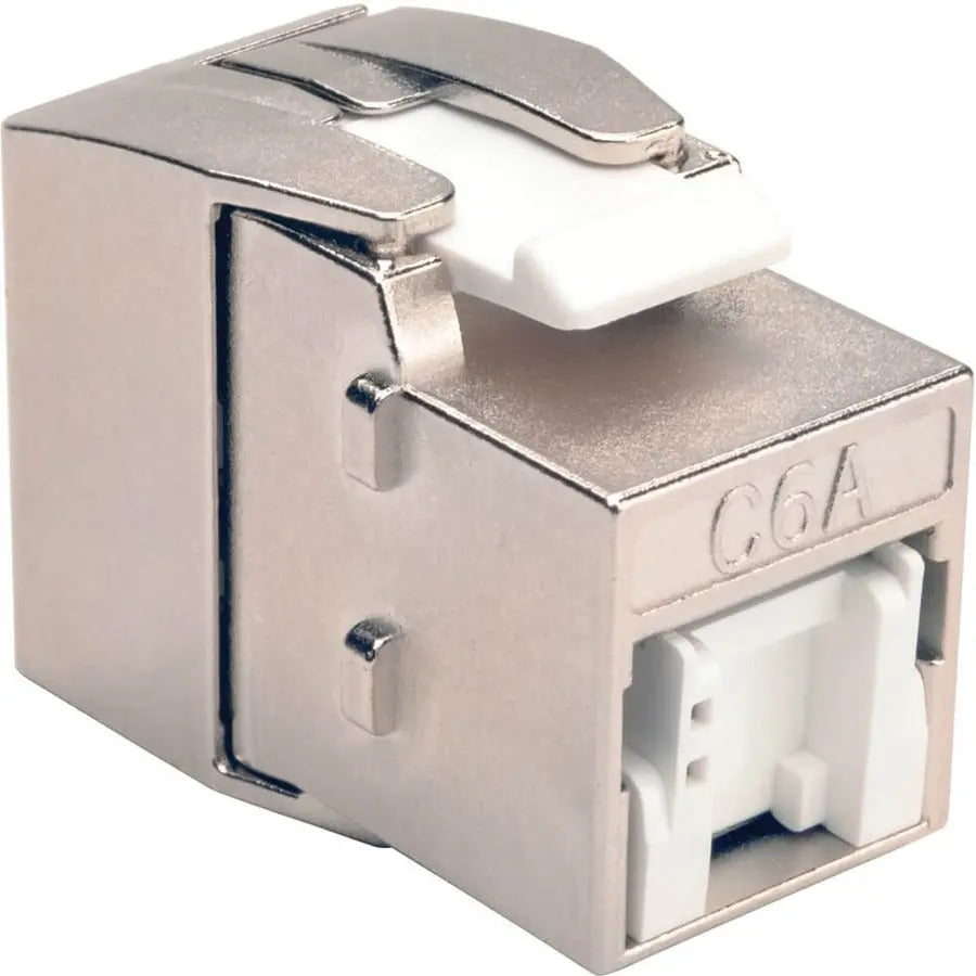 EATON Tripp Lite Shielded Cat6a Keystone Jack with Dust Shutter, 180-Degree , Toolless - Silver - 1 x RJ-45 Female - cat6a STP - 110 punchdown IDC TAA - N238-001-SH-TFA
