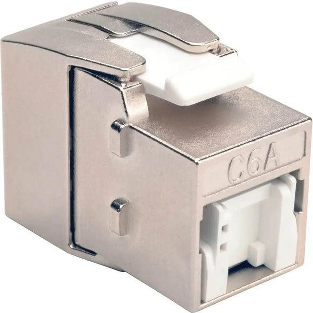 EATON Tripp Lite Shielded Cat6a Keystone Jack with Dust Shutter, 180-Degree , Toolless - Silver - 1 x RJ-45 Female - cat6a STP - 110 punchdown IDC TAA - N238-001-SH-TFA