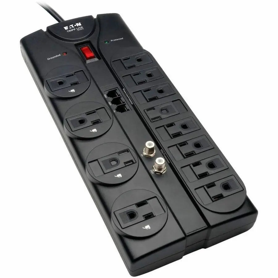 EATON Tripp Lite Surge Protector 12 Outlet 120V RJ11 Coax 8ft Cord 2880 Joule - 12 x NEMA 5-15R - 1875 VA - 2880 J - 120 V AC Input - Phone/Fax/Modem/DSL, Coaxial Cable Line - TLP1208TELTV