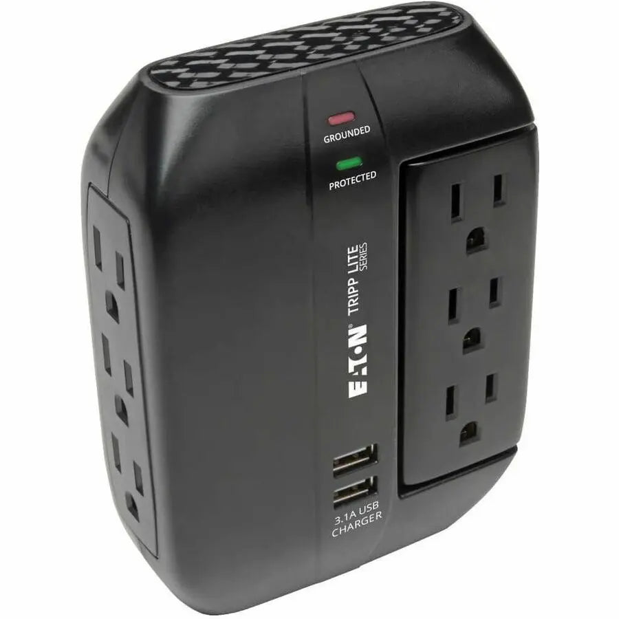EATON Tripp Lite Surge Protector Direct Plug-In 6 Outlet 3 Rotatable Outlets, 2 USB Charging Ports - 6 x NEMA 5-15R, 2 x USB - 1200 J - 120 V AC Input - SWIVEL6USB