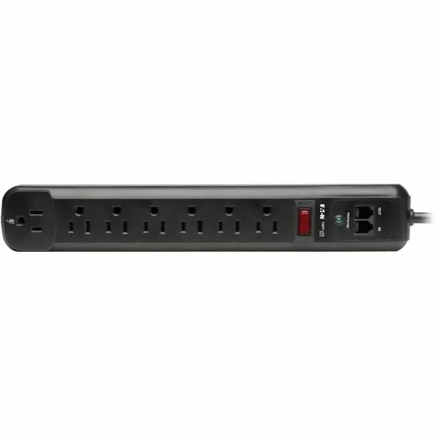 EATON Tripp Lite Surge Protector Power Strip 120V Right Angle 7 Outlet RJ11 Black - 7 x NEMA 5-15R - 1800 VA - 1080 J - 120 V AC Input - TLP76RBTEL