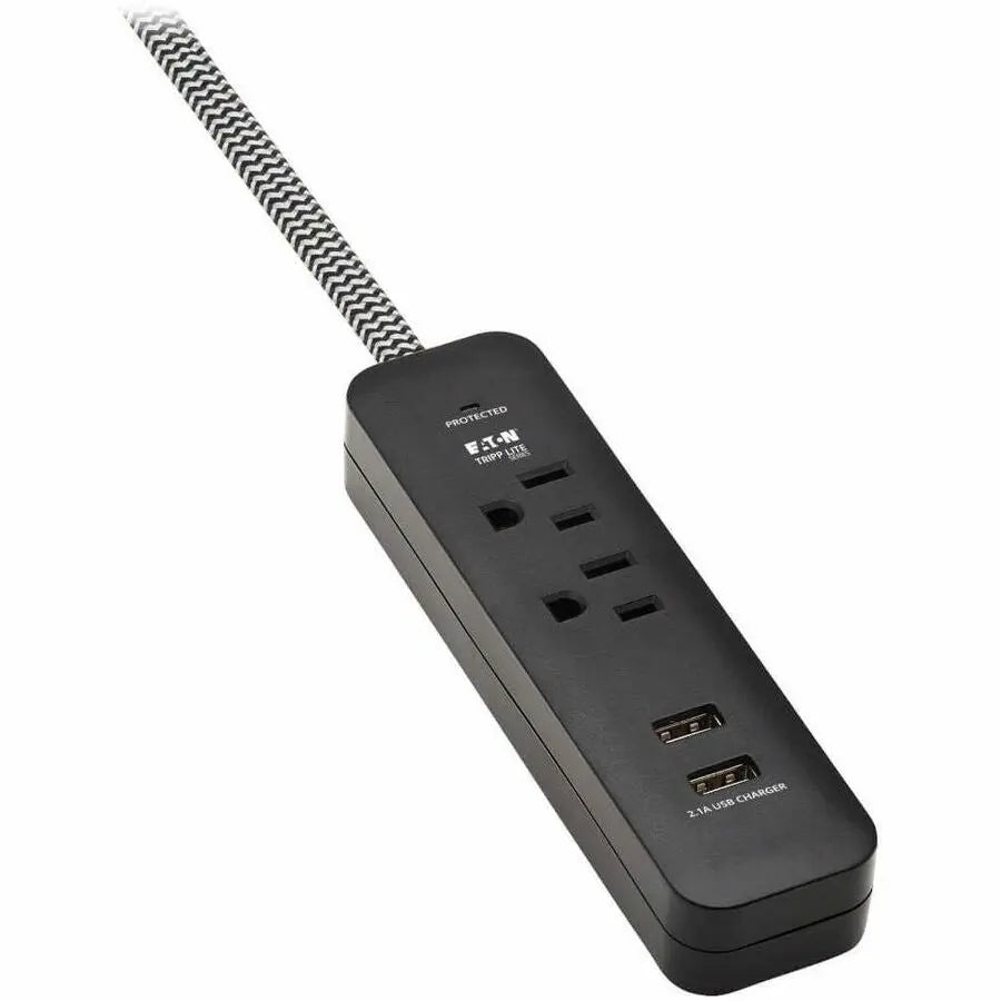 EATON Tripp Lite Surge Protector Power Strip 2-Outlet with 2 USB Ports 2.1A 6ft Cord - 2 x NEMA 5-15/20R, 2 x USB - 1800 VA - 450 J - 120 V AC Input - TLP206USB